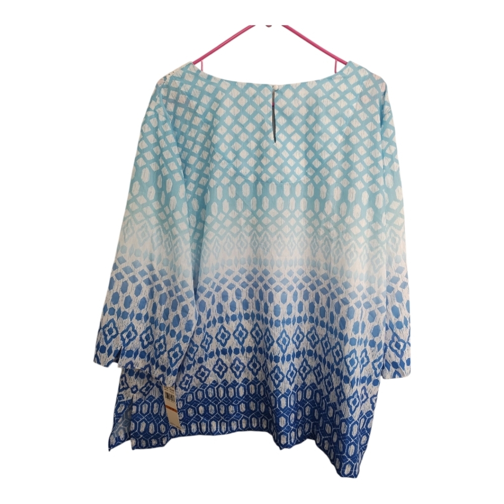 Alfred Dunner Woman Lace‎ V Neck Semi Sheer Vacation Beach Resortwear Blouse 3x - Picture 5 of 7